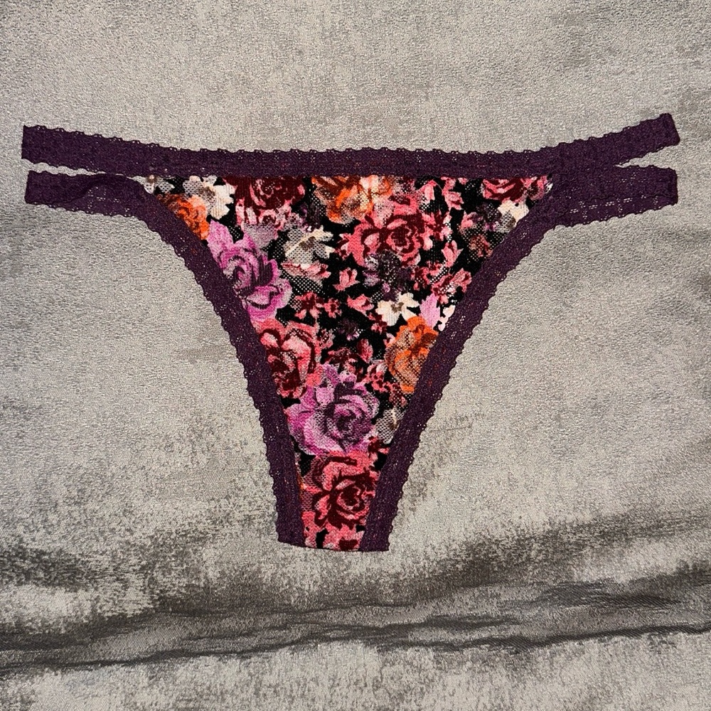 PINK Victoria's Secret Purple Floral Lace Thong